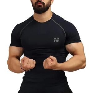NINQ Half Sleeve Compression T-Shirt - Men's Athletic & Sports Tights for Fitness